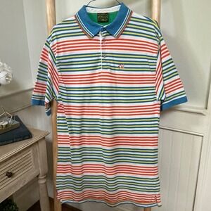 Vintage Mecca USA Mens 2XL Multi Color Striped Polo Shirt 100% Cotton 90s